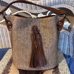Patricia Nash Crossbody Bucket Bag in Tan with Detachable Strap